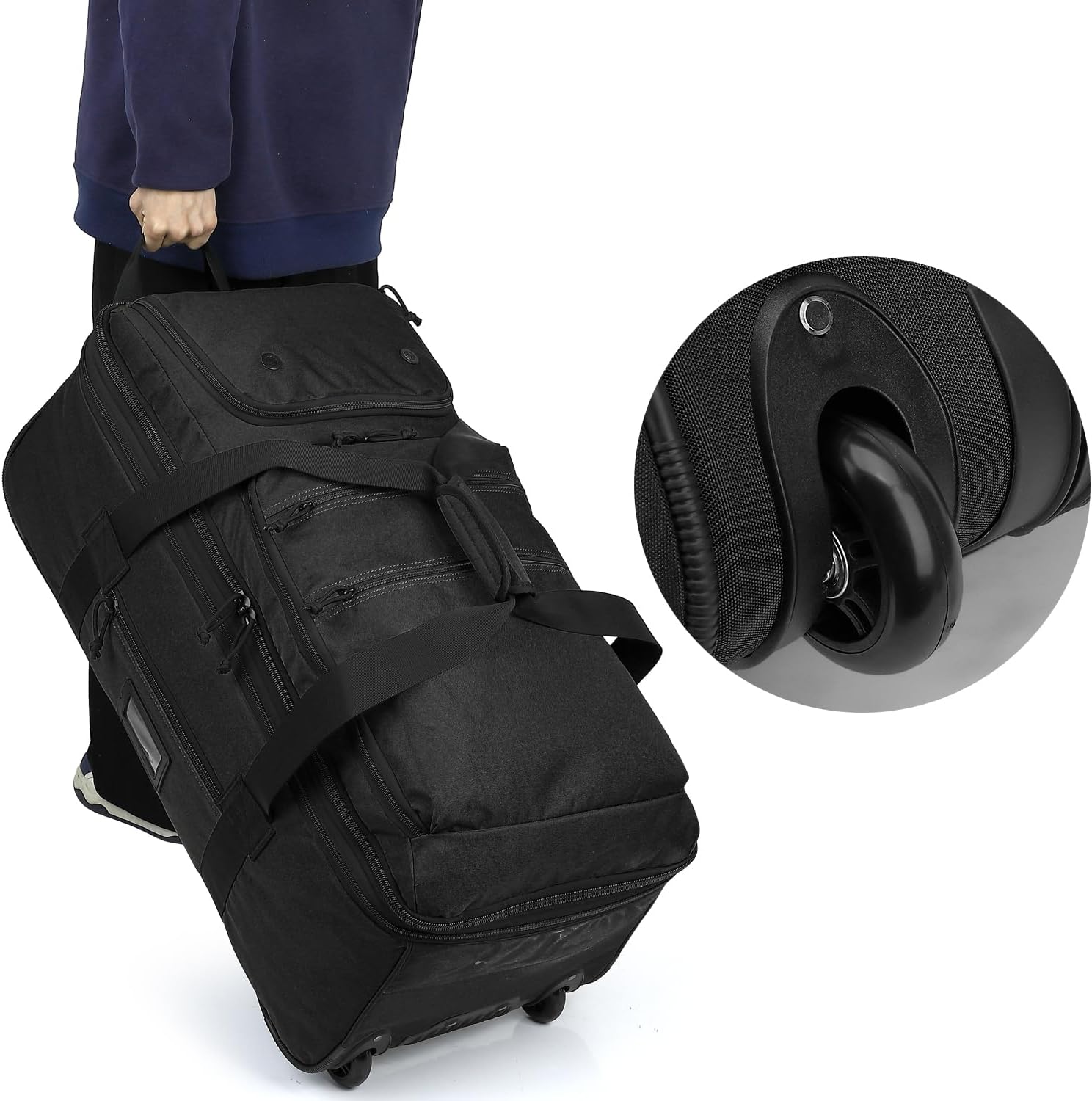 Large Foldable Duffle Bag with Wheels 85-100L Expandable Wheeled Travel Rolling Duffel Bag for Men Women, 30" Extra Large Collapsible Soft Luggage with Wet Pocket for Camping, XL Black - Image 6