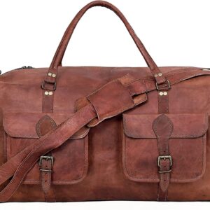Leather Duffle Bag for Men Luggage Handmade Travel Bag Carry On Luggage Weekender Bags Overnight Gym Sports Cabin Holdall Bag For Airplanes Men And Women (30 Inch Brown)