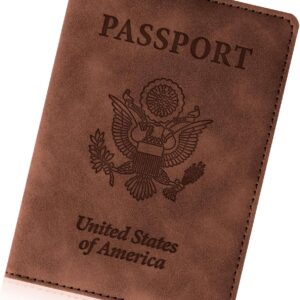 Passport Holder for Travel Essentials, RFID Blocking Passport Cover Wallet Card Case for Women and Men, PU Leather, Brown