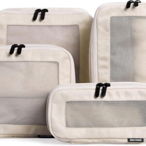 Aerotrunk Compression Packing Cubes for Travel - Luggage Organizer Bags - Double Zipper Packing Cubes for Suitcases (4-Pack, Beige)