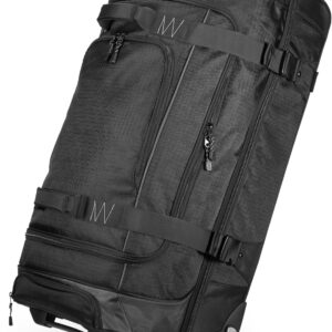 Amazon Basics 35-inch Large Rolling Duffel Bag with Wheels and Handle, Travel Duffle with Durable Ripstop Polyester Material, 2 Layers of Storage Space, Multiple Interior and Exterior Pockets, Black