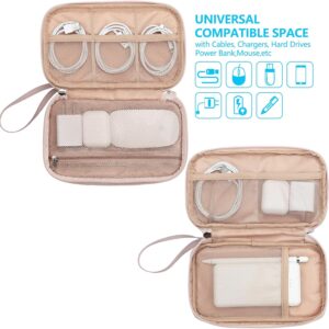 NISHEL Travel Cord Organizer Case, Double Layers Tech Electronic Bag, Essentials for Charger, Cable, Phone, Flash drive, Medium, Pink