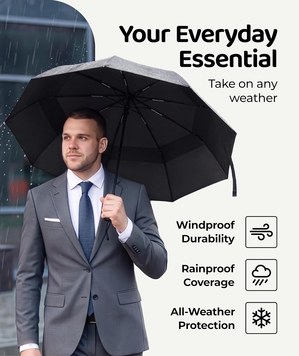 Repel Windproof Travel Umbrella - Compact & Withstands Winds up to 100MPH , Strongest Premium Auto Folding Umbrella for Rain and Sun - Durable, Light & Portable for Women & Men , Fits Backpack & Cars - Image 6
