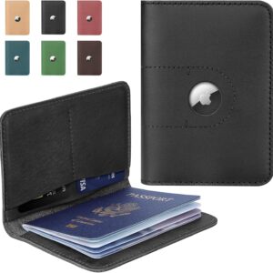 ALLIVE Passport Holder for Travel, Genuine Leather Passport Holder with AirTag Slot for Women and Men, Passport Cover Wallet for Travel Must-Haves, Airport Essentials, Travel Gifts, Black