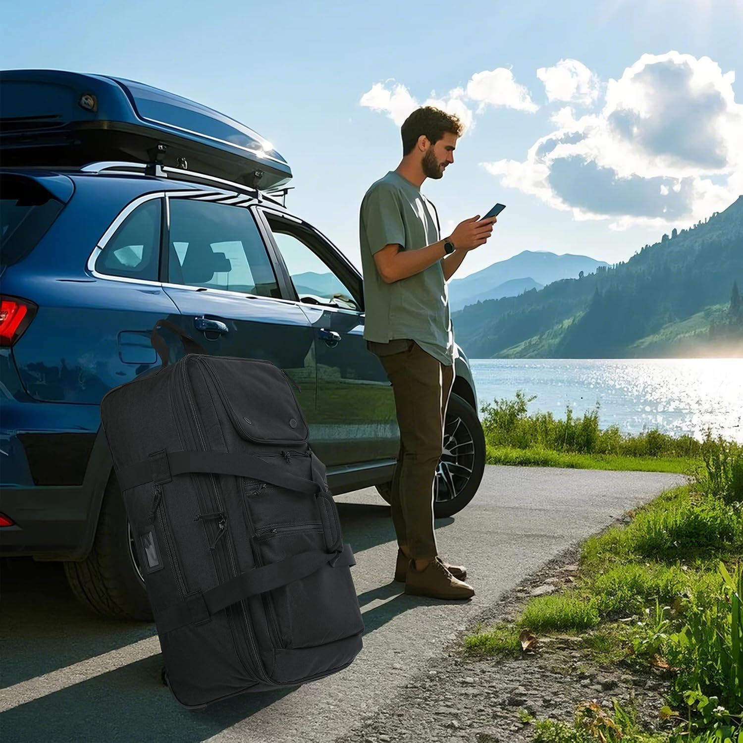 Large Foldable Duffle Bag with Wheels 85-100L Expandable Wheeled Travel Rolling Duffel Bag for Men Women, 30" Extra Large Collapsible Soft Luggage with Wet Pocket for Camping, XL Black - Image 8