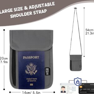 Likesing 5.5″ L x 7.9″ W Travel Neck Wallet, RFID Blocking Passport Holder, Security Lightweight Passport Travel Wallet, Neck Pouch Gifts for Women Men(Grey)