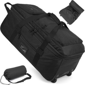 Large Foldable Duffle Bag with Wheels 85-100L Expandable Wheeled Travel Rolling Duffel Bag for Men Women, 30″ Extra Large Collapsible Soft Luggage with Wet Pocket for Camping, XL Black