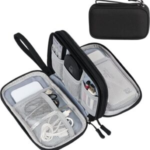 FYY Electronic Organizer, Travel Cable Organizer Bag Pouch Electronic Accessories Carry Case Portable Waterproof Double Layers Storage Bag for Cable, Cord, Charger, Phone, Earphone, Medium, Black