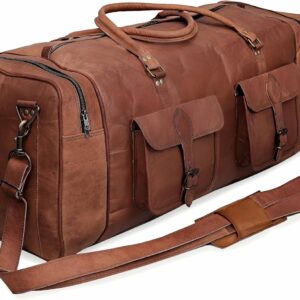 Leather Duffle Bag for Men Luggage Handmade Travel Bag Carry On Luggage Weekender Bags Overnight Gym Sports Cabin Holdall Bag For Airplanes Men And Women (30 Inch Brown)