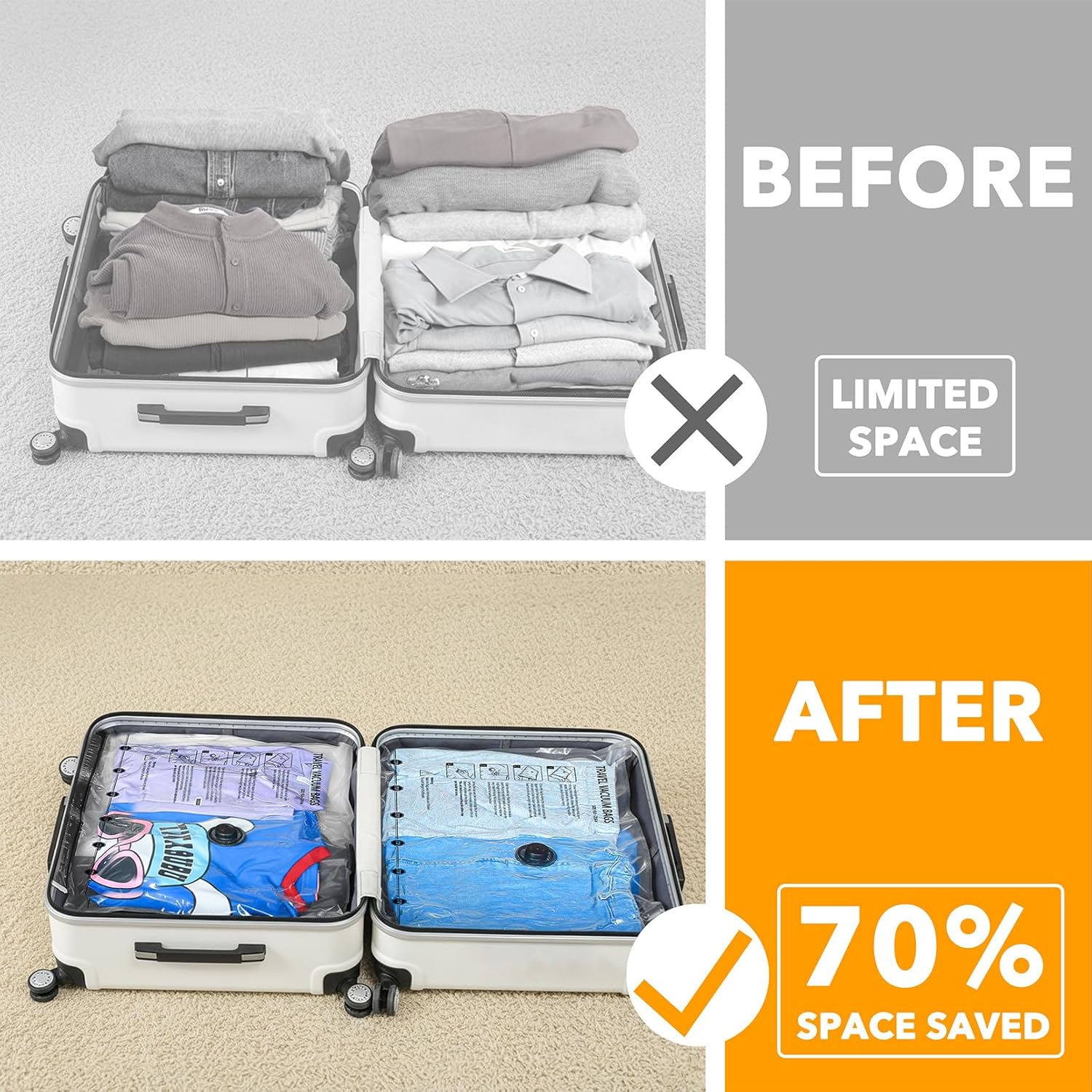 SpaceAid Travel Vacuum Bags for Luggage with Electric Pump, 24 Pack Vacuum Seal Bags for Clothing Travel, Space Saver Compression Bag for Backpack and Suitcase - Image 3