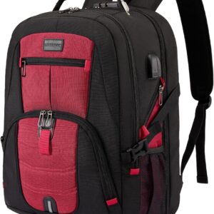 LOVEVOOK Travel Laptop Backpack Waterproof Anti Theft Backpack with Lock and USB Charging Port Large 17-17.3 Inch Computer Business Backpack for Women Men Red