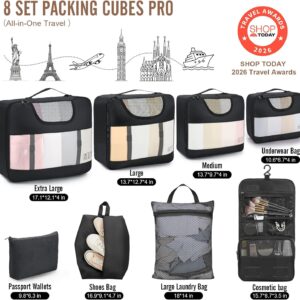 Veken 10 Set/8 Set Packing Cubes for Travel Essentials,Anti-Wrinkle Buckled Suitcase Organizer for Shoe & Toiletry Bag,Carry On Luggage Bag for Airplane & College Dorm Room Accessories,Women Men Gifts
