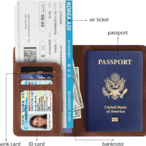 Passport Holder for Travel Essentials, RFID Blocking Passport Cover Wallet Card Case for Women and Men, PU Leather, Brown