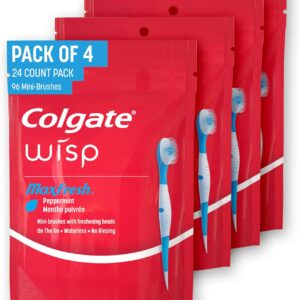 Colgate Max Fresh Wisp Disposable Mini Travel Toothbrushes, Peppermint, 24 Count (Pack of 4)