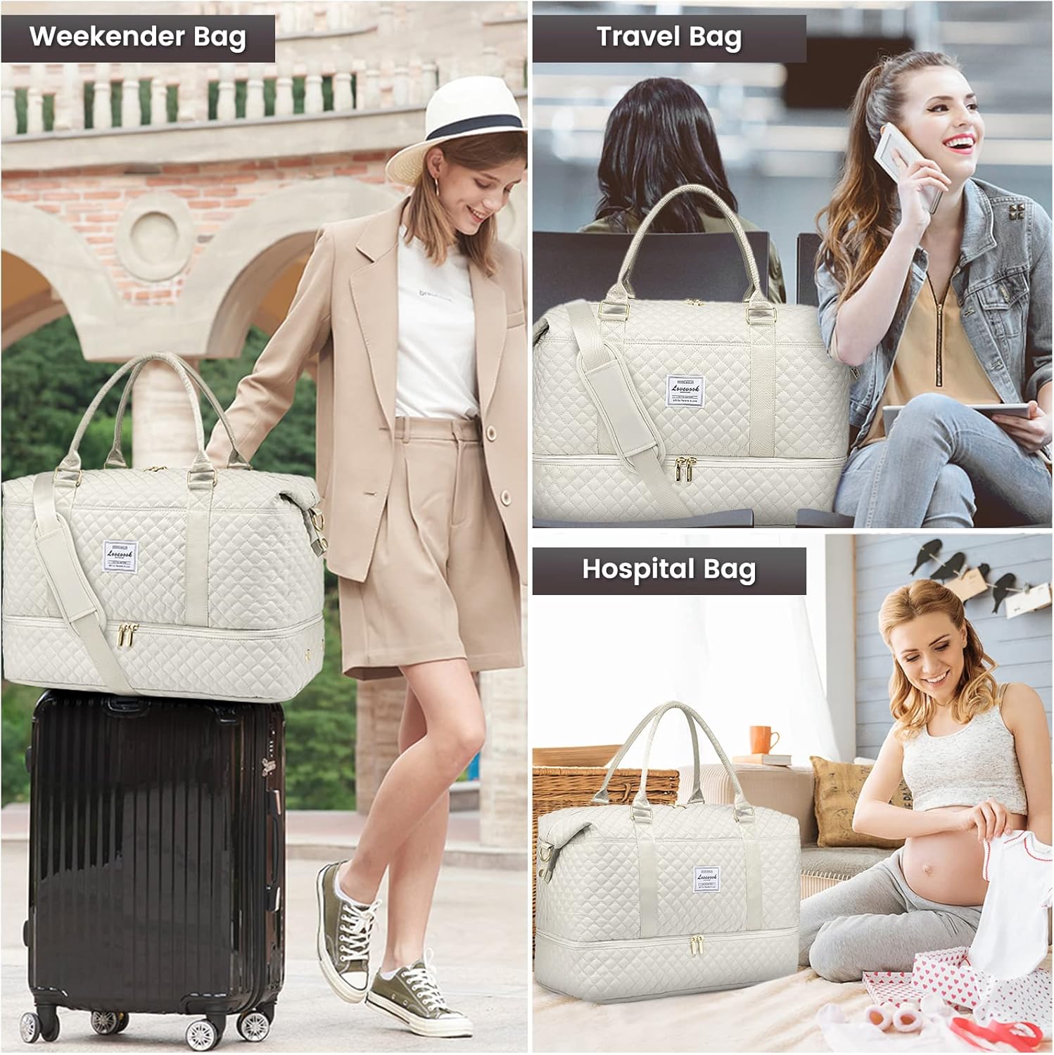 LOVEVOOK Travel Duffle Bag,Weekender Bags for Women with Shoe Compartment,Carry on Overnight Bag with Toiletry Bag,Gym Duffel Bag with Wet Pocket, Hospital Bags for Labor and Delivery - Image 6