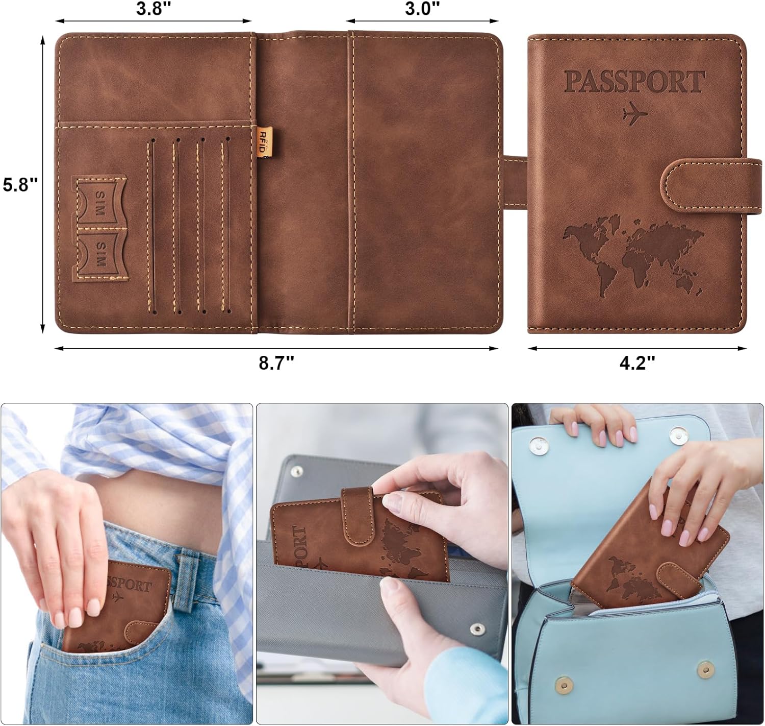 Eoehro Passport Holder for Travel Essentials, Passport Wallet Cover Case for Travel Must Haves Accessories,Passport Book Holders for Women and Men(brown) - Image 2