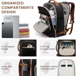 LOVEVOOK 40L Large Travel Backpack for Women Men, 17 Inch Carry on Backpack for Traveling on Airplane, Personal Item Bag Airline Approved, Business Causal Weekender Backpack, Black-Brown