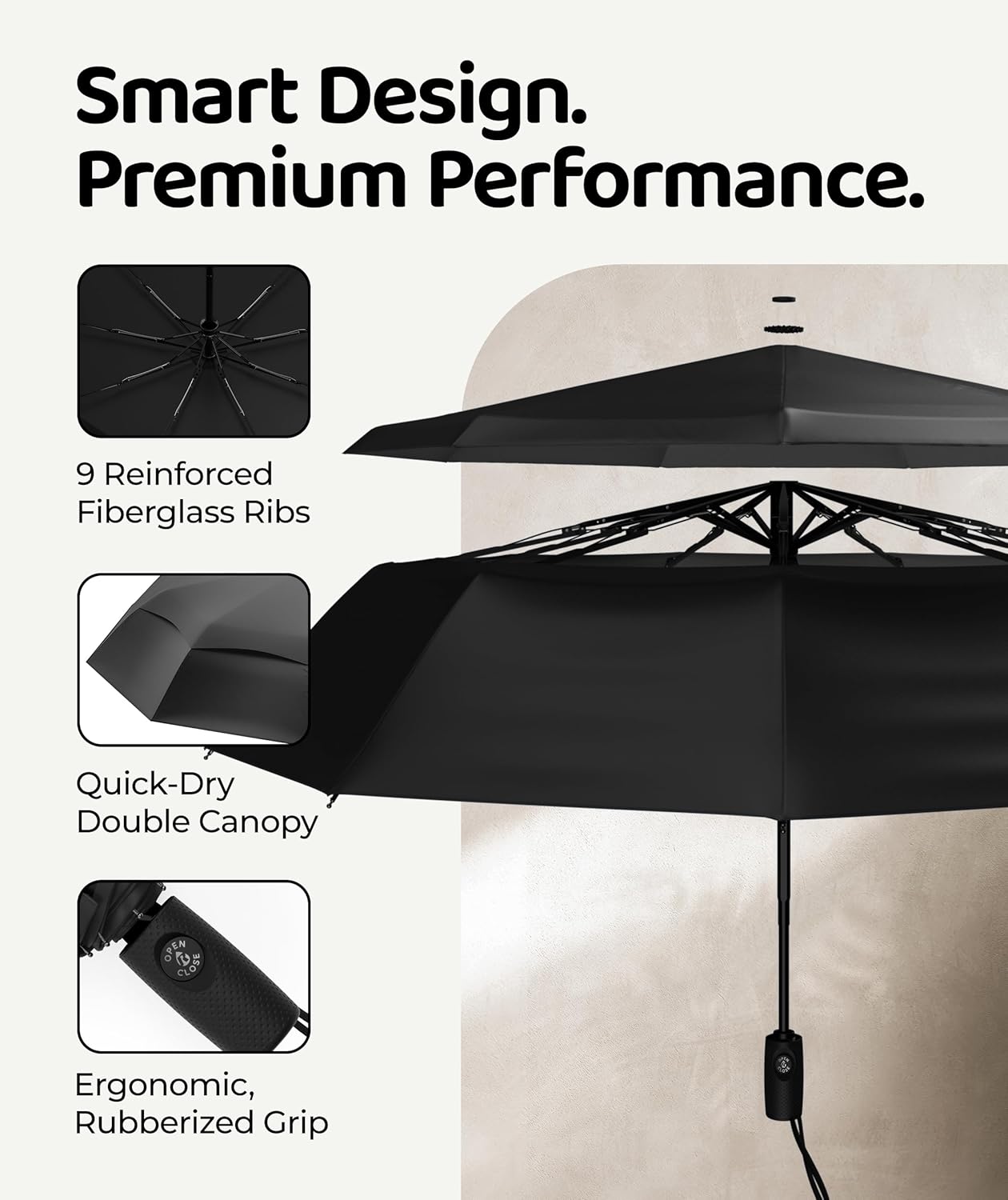 Repel Windproof Travel Umbrella - Compact & Withstands Winds up to 100MPH , Strongest Premium Auto Folding Umbrella for Rain and Sun - Durable, Light & Portable for Women & Men , Fits Backpack & Cars - Image 3