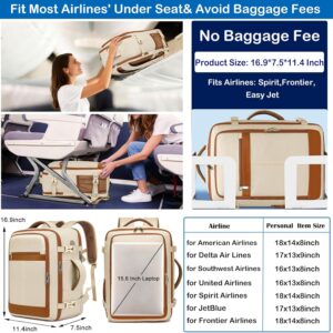 Travel Backpack for Women Airline Approved Carry On Backpack with Shoe Pouch,TSA 15.6inch Laptop Mochila Flight Approved Personal Item Bag for Weekender Overnight Bags Bookbag Travel Essentials,Beige