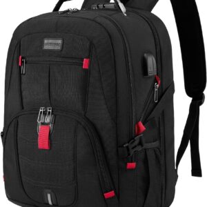 LOVEVOOK 17 Inch Laptop Backpack for Men Women, Waterproof Anti-Theft Travel Backpack with USB Charging Port & Lock Black