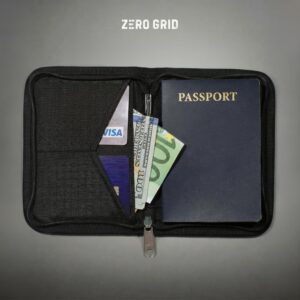 Zero Grid RFID Passport Holder & Travel Wallet, Zippered Wallet for Men & Women, Fits Passport, Cards, Cash, Tickets, ID, Sim Card; Premium & Compact Travel Document Holder – Midnight Black
