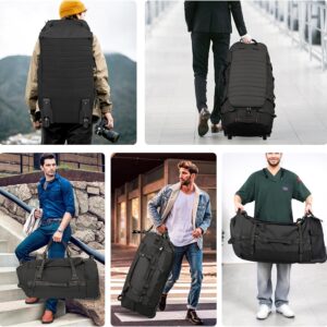 85L 29“ Foldable Rolling Backpack with Wheels, Soft-side Travel Duffle Bag with Separate Shoe Compartment, Full Quilted Bottom,Black