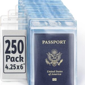 EcoEarth 4×6 Inch Passport & Card Holders with Soft Edge (Clear, 250 PK) – Extra Large (XXL) Vertical ID Holder – Resealable and Waterproof Identification Name Card Holder
