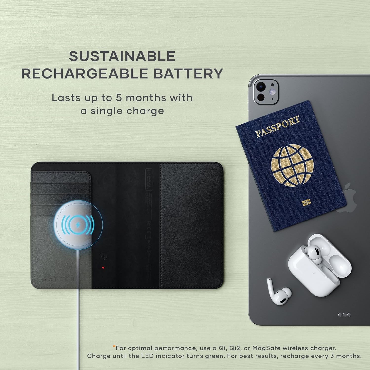 Satechi Passport Holder for Travel with Find My, Passport Cover with 4 Card Holder, Wireless Charging, and RFID protection – Travel Essential Vegan Leather Passport Holder – Black - Image 4
