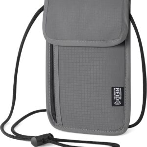 Likesing 5.5″ L x 7.9″ W Travel Neck Wallet, RFID Blocking Passport Holder, Security Lightweight Passport Travel Wallet, Neck Pouch Gifts for Women Men(Grey)